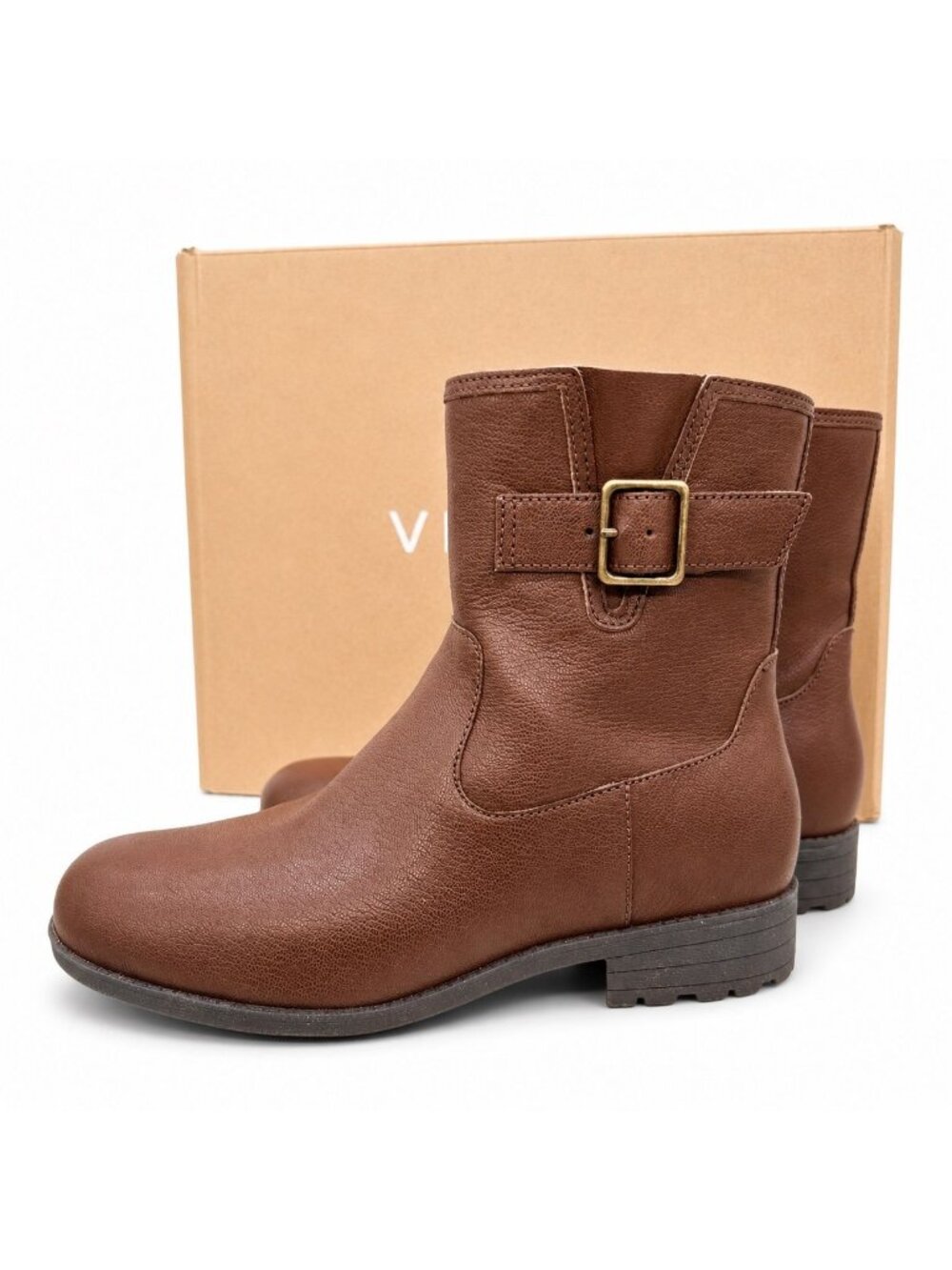 Vionic Jill Supportive Coffee Leather Ankle Boots Women's Size 6 M Side Zip Comf